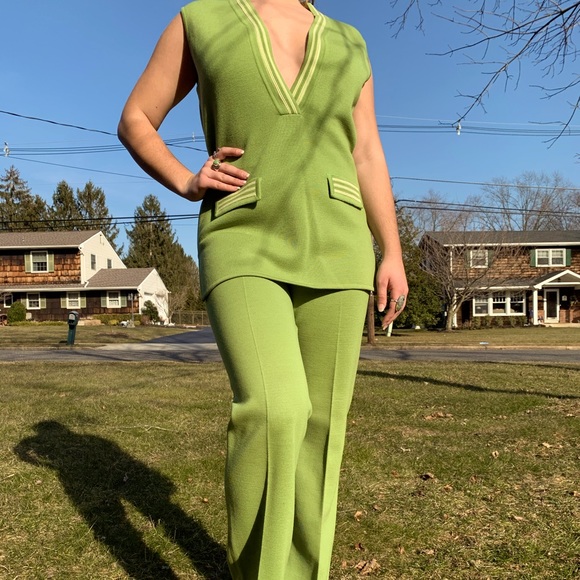 70’s Green Knit Pant Set - Picture 1 of 11